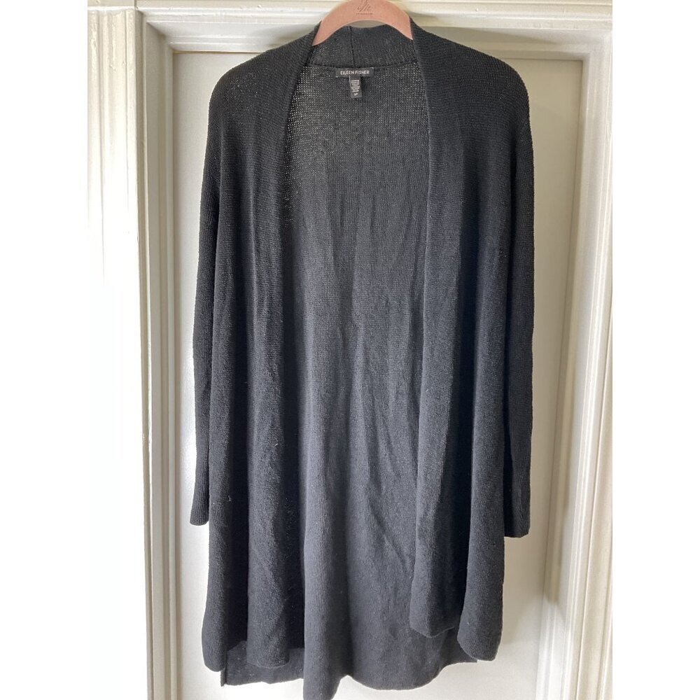 Eileen Fisher Organic Linen Cardigan Black Lightweight Size S Flowy Classic Quie